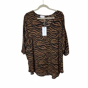 Adrienne Zebra Print Poncho Top in Brown and Black